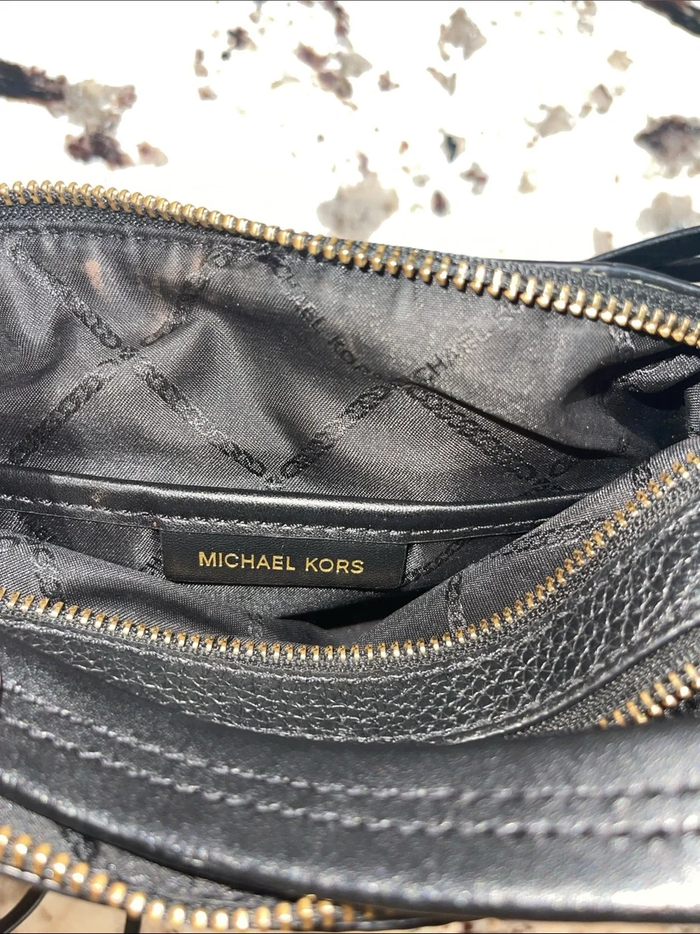 MICHAEL Michael Kors Black Leather Satchel with Gold Eyelet Accents